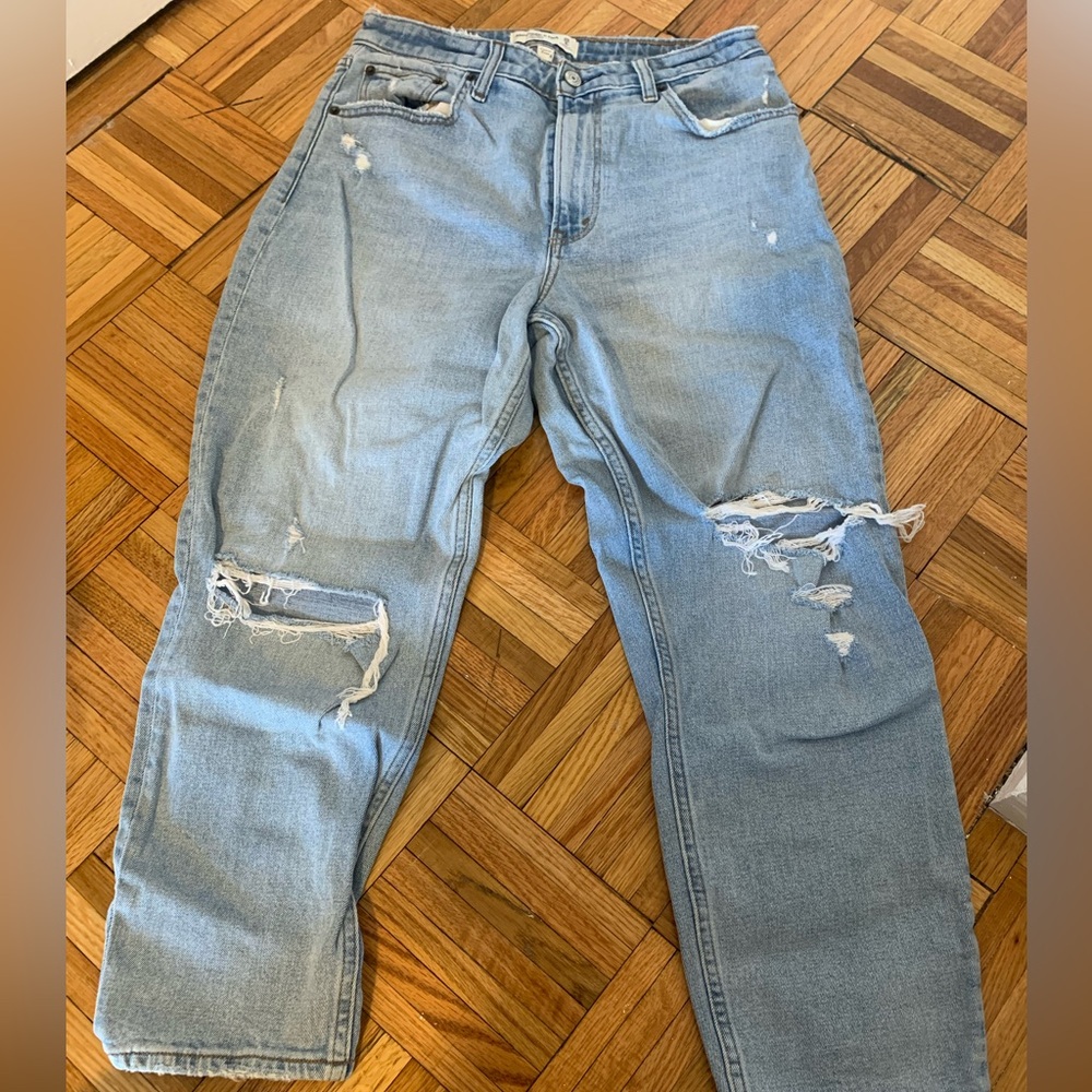 Abercrombie curve love Light Blue Distressed Mom Jeans